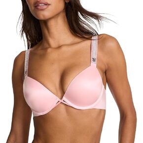 Victoria's Secret Shine Strap Push Up Bra, Adds One Cup Size, Padded, Plunge Neckline, Lace, Bras for Women, Very Sexy Collection, Black Monogram (34D) in Saudi Arabia