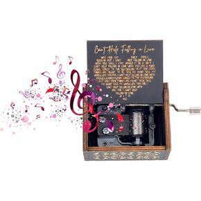 Music Box Romantic Valentines Day Gift for Her Him, Antique Laser Engraved I Can't Help to Falling in Love with You Hand Cranked Musical Box for Women Wedding,Anniversary,Birthday in Saudi Arabia