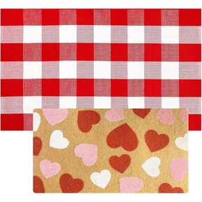 2PCS عيد الحب جوز الهند ترحيب ممسحة الباب الأمامي عدم الانزلاق ممسحة القلب عيد الحب الأحمر والأبيض الجاموس منقوشة البساط في الهواء الطلق للمنزل، الحمام، المطبخ، وديكور مدخل الشرفة الأمامية in Kuwait