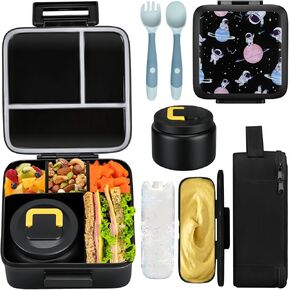 صندوق غداء بينتو للأطفال مع شوربة حرارية بسعة 8 أونصة، حاويات غداء مانعة للتسرب مع 5 حجرات، وعاء طعام حراري وحقيبة غداء، حاويات طعام للمدرسة (A-Blue (قاطرة شديدة)) in Kuwait