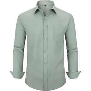 corfty Men Long Sleeve Dress Shirt - Regular Fit Stretch Free-Wrinkle Casual Button Down Shirt in Kuwait