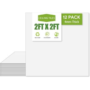 بلاط سقف منسدل بطول 2 قدم × 2 قدم، لوحة سقف PVC بيضاء ناعمة مقاس 24 × 24 بوصة. مقاومة للماء وقابلة للغسل ومقاومة للحريق - قابلة لإعادة الاستخدام - بولي كلوريد الفينيل عالي الجودة لمنع الكسر - عبوة مكونة من 12 بلاطة in Kuwait