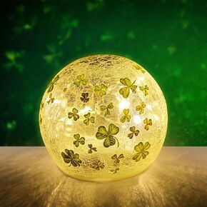 أضواء زينة يوم القديس باتريك، كرة زجاجية مضاءة على الطاولة ديكور أيرلندي ضوء ليلي LED مع نمط البرسيم، ديكورات أيرلندية للمنزل (قطعتان 4.72 بوصة) in Kuwait