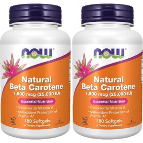 NOW Supplements، بيتا كاروتين طبيعي 25000 وحدة دولية، التغذية الأساسية، 180 كبسولة هلامية in Kuwait