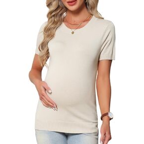 Women Maternity Work Top Spring Summer Sweater Pullover Stretchy Knit Short Sleeve Semi Formal Office Shirt in Saudi Arabia
