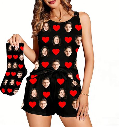 Artsadd Custom Christmas Pajamas for Men Women Personalized Face Pajama Pjs Customized Button Down Pajama Set Gift for Xmas in Saudi Arabia