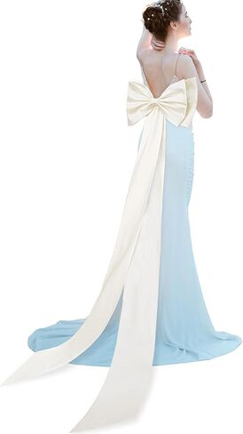 Chuarry Extra Long 67" Satin Big Bow Detachable Train Removable Sweep Train Waist Sash Belt for Bride Formal Wedding Dress in Saudi Arabia