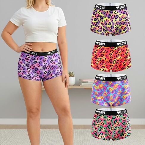 5 Pack Plus Size Women's Boyshort Underwear Soft Breathable Stretchy Heart Print Boxer Briefs for Women Multipack in Saudi Arabia