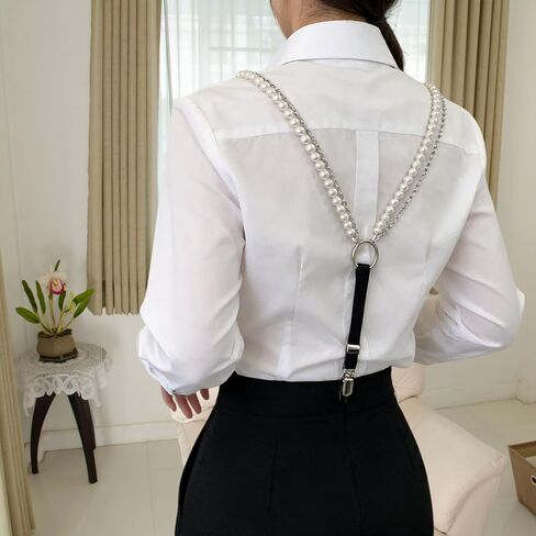 حمالات لؤلؤ للنساء حمالات مرنة قابلة للتعديل سلسلة حجر الراين على شكل حرف Y أحزمة تعليق للسيدات، مع 3 مشابك معدنية in Kuwait