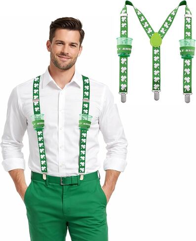 Man of Men St Patricks Day Suspenders for Men - St Patricks Day Acessories - Mens Suspenders Shamrock with Clips Irish Party in Saudi Arabia