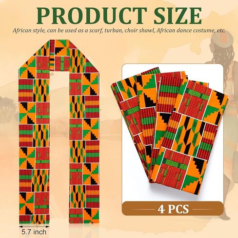 Jeyiour African Kente Scarf Unisex African Print Stole Sash Cloth Scarf for Black History Month 5.7 x 70 Inch in Saudi Arabia
