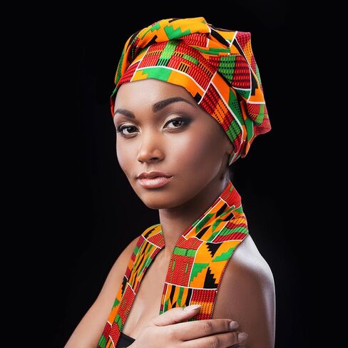 Jeyiour African Kente Scarf Unisex African Print Stole Sash Cloth Scarf for Black History Month 5.7 x 70 Inch in Saudi Arabia