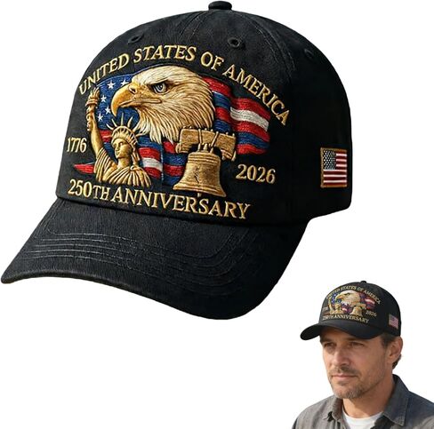 250 Anniversary USA Hat - Adjustable 250 Year American Anniversary Hat, Retro Embroidered Cap for Men Women Gifts in Saudi Arabia