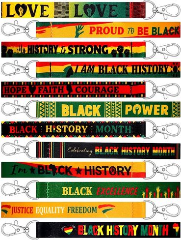 Norme 120 Pcs Black History Month Lanyard Keychains Gifts Bulk Key Chain Gifts for Black History Month Party Supplies Festival Celebration Decoration Goodie Bag Stuffers Fillers in Saudi Arabia