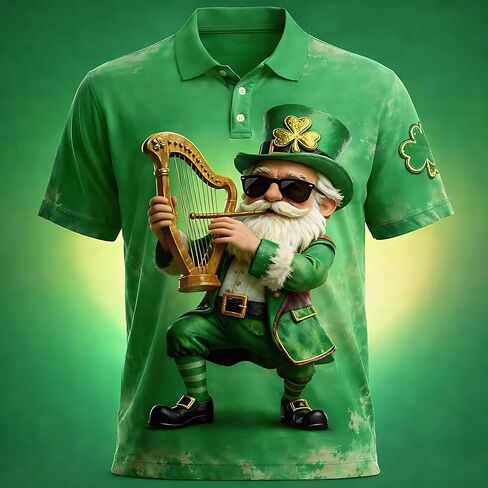 St. Patrick's Day Polo Shirt Lucky Shamrock Leprechaun Beer Print 3D Design Green Irish T-Shirt for Men Short Sleeve Casual Holiday Party Shirt S1 in Saudi Arabia