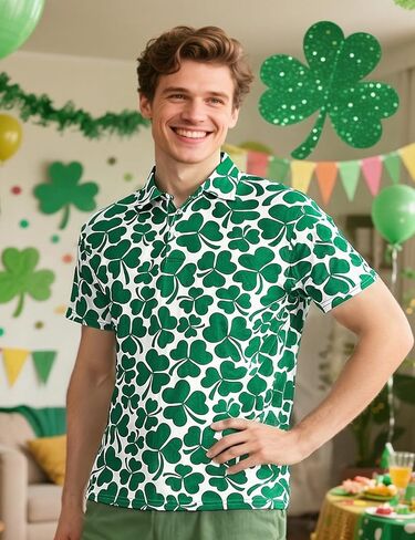 قميص رجالي بأكمام قصيرة من St. Patrick's Day Shamrock Polo Irish Clover Golf in Kuwait