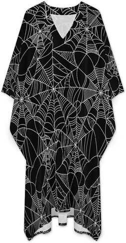 Halloween Spider Black Spiderweb Pattern Men's V-neck Robe Middle East Arabian Robe Butterfly Sleeves Kaftan in Kuwait