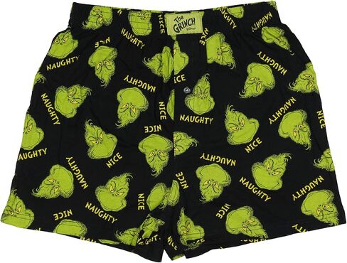 MJC Dr. Seuss The Grinch Men's Naughty Nice Grinch Face Christmas Holiday AOP Lounge Sleep Boxers in Saudi Arabia