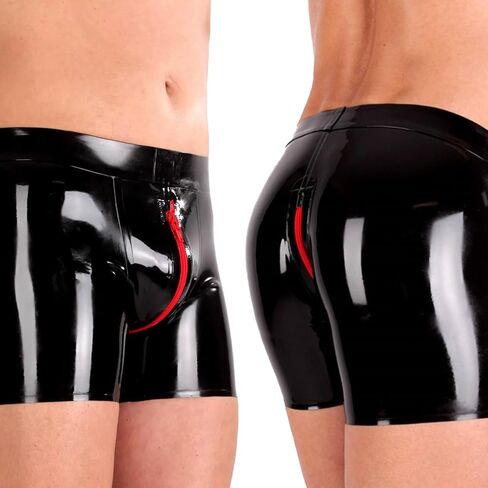 IOKUKI Men's Latex Boxer Briefs with Zipper at Crotch,Latex Rubber Shorts Handmade Stretchable Panties Cosplay Party Costume in Kuwait