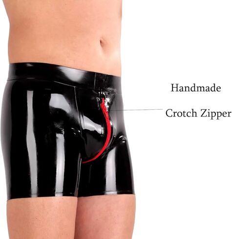 IOKUKI Men's Latex Boxer Briefs with Zipper at Crotch,Latex Rubber Shorts Handmade Stretchable Panties Cosplay Party Costume in Kuwait