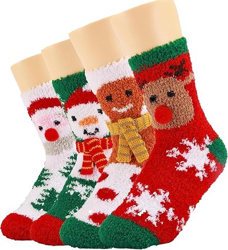 WaySoft Fluffy Fuzzy Socks for Women & Teen Girls - 4 to 5 Pairs Bulk Pack - 2023 Holiday Collection - Cozy Warm Fleece Socks in Kuwait