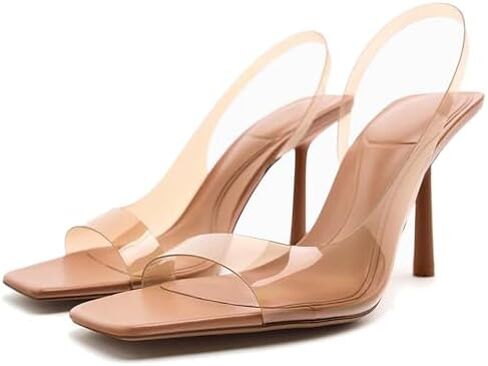 نساء صافي المربع المربع المفتوح أخمص القدمين الصنادل Slingback Slingals مثير شفاف الأشرطة في الكاحل مريح الكعب الصنادل الحفلات حفل زفاف مضخات الأحذية in Kuwait