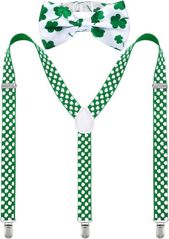 Mardi Gras Suspenders and Bow Tie Set for Men Adults, Green Purple Yellow Striped Costume Party Outfit in Saudi Arabia