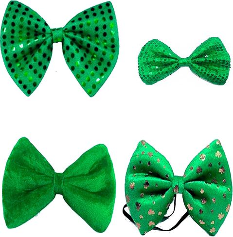 Pack of 4 Men Women Kids Green Bowtie for St Patricks Day Irish Gold Shamrock Bow Tie Festive Carnival Party in Kuwait