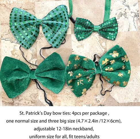 Pack of 4 Men Women Kids Green Bowtie for St Patricks Day Irish Gold Shamrock Bow Tie Festive Carnival Party in Kuwait