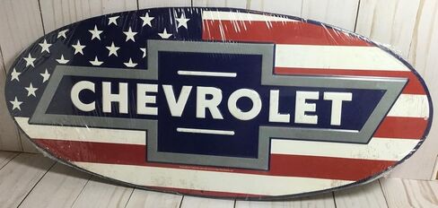 Chevrolet 20" Genuine Distressed Vintage Style Bowtie Chevy Red White and Blue American Flag Oval Metal Embossed Sign in Saudi Arabia