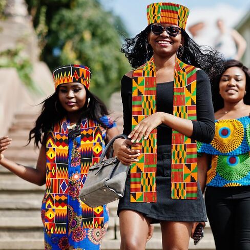 4 Pcs African Kente Kufi Stole and Hat, African Print Scarf Sash with Men Hat Dashiki Cloth Kente Clothing Accessory Turban for Black History Month Celebration Kwanzaa Graduation Choir in Saudi Arabia