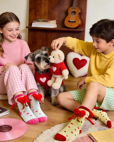 Belloxis 2-Pack Valentine’s Day Magnetic Heart Socks for Kids, Cute Hand-Holding Cotton Crew Socks Gifts in Saudi Arabia