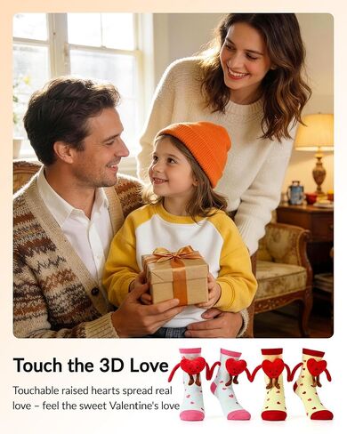 Belloxis 2-Pack Valentine’s Day Magnetic Heart Socks for Kids, Cute Hand-Holding Cotton Crew Socks Gifts in Saudi Arabia
