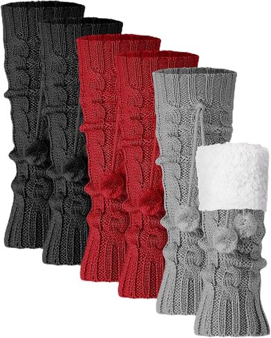 3 Pairs Winter Fleece Lined Leg Warmers for Kids Girls Knitted Long Leg Warmers Cute Boot Socks for Xmas Gift in Saudi Arabia