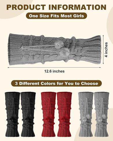 3 Pairs Winter Fleece Lined Leg Warmers for Kids Girls Knitted Long Leg Warmers Cute Boot Socks for Xmas Gift in Saudi Arabia