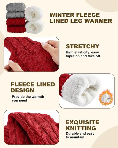 3 Pairs Winter Fleece Lined Leg Warmers for Kids Girls Knitted Long Leg Warmers Cute Boot Socks for Xmas Gift in Saudi Arabia