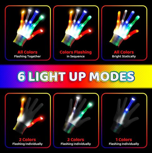 زوجان من قفازات LED تضيء قفازات للأطفال مع 6 أوضاع فلاش، هدايا لعمر 3 4 5 6 7 8 9 10 11 12 سنة للأولاد والبنات لأعياد الميلاد وحفلات الهالوين وعيد الميلاد للأطفال بعمر 3-12 سنة للأولاد والبنات S in Saudi Arabia