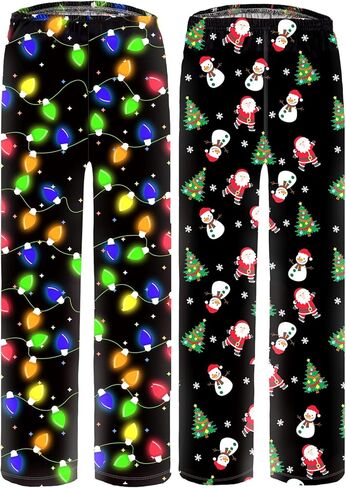 HONGTEYA 2PCS Boys Christmas Pants with Pockets Soft Long Loose Bottom Indoor Outdoor Xmas Holiday Trousers 8-16 Years in Saudi Arabia