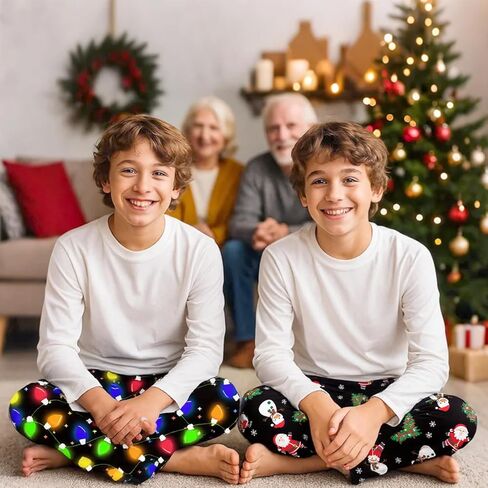 HONGTEYA 2PCS Boys Christmas Pants with Pockets Soft Long Loose Bottom Indoor Outdoor Xmas Holiday Trousers 8-16 Years in Saudi Arabia