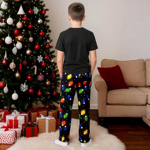 HONGTEYA 2PCS Boys Christmas Pants with Pockets Soft Long Loose Bottom Indoor Outdoor Xmas Holiday Trousers 8-16 Years in Saudi Arabia