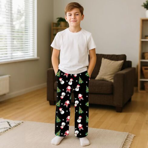 HONGTEYA 2PCS Boys Christmas Pants with Pockets Soft Long Loose Bottom Indoor Outdoor Xmas Holiday Trousers 8-16 Years in Saudi Arabia