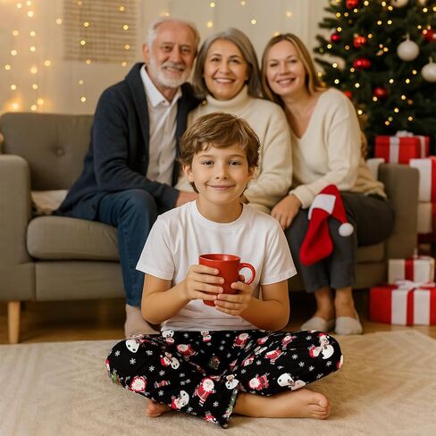HONGTEYA 2PCS Boys Christmas Pants with Pockets Soft Long Loose Bottom Indoor Outdoor Xmas Holiday Trousers 8-16 Years in Saudi Arabia