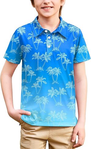 Boys Novelty Printed Polo Shirts Short Sleeve Tropical Hawaiian Golf Tops Casual Gradient Collared Summer Tee Size 5-14Y in Saudi Arabia