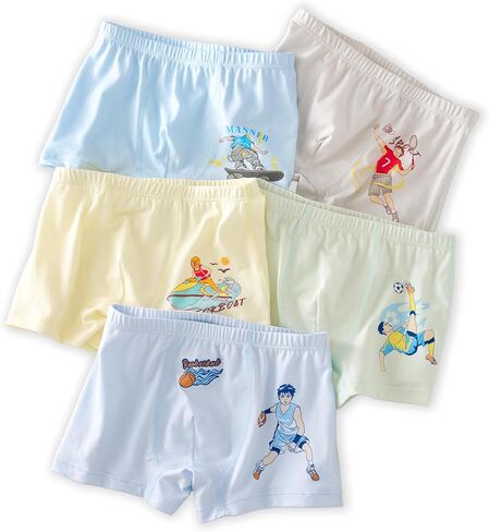 Boys Boxer Briefs 5-Pack, Kids Underwear, Soft Cartoon Print Elastic Waistband Underpants for Daily Wear in Saudi Arabia