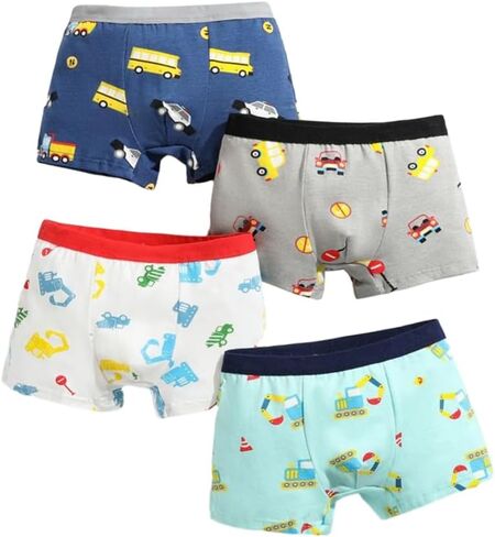 Boys Underwear Toddler Cartoon Print Soft Breathable Elastic Cotton Boyshort Panties 4 Pack in Saudi Arabia