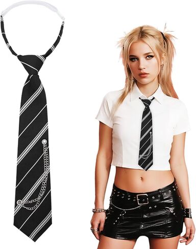 Striped Ties for Women Kids, Pre-tied Womens Tie with Metal Chain Womens Neckties for School Uniform Band Party in Saudi Arabia