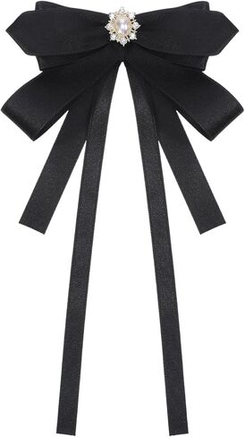 TIESOME 1 Pcs Womens Bow Tie, Pre Tied Adjustable Bowtie for Girls & Ladies, Solid Color Ribbon, Clip On or Adjustable Neck Strap, Perfect for Party, Cosplay, School, Daily Wear, Black in Saudi Arabia