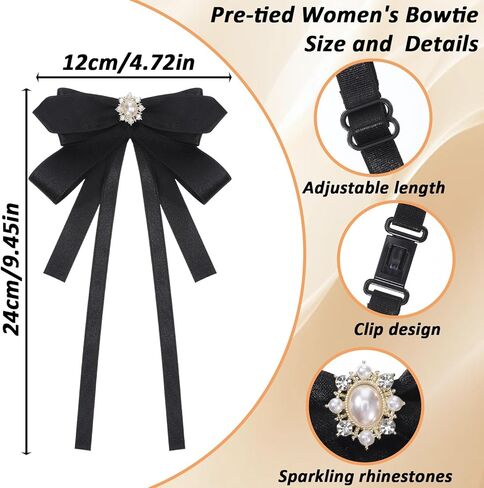 TIESOME 1 Pcs Womens Bow Tie, Pre Tied Adjustable Bowtie for Girls & Ladies, Solid Color Ribbon, Clip On or Adjustable Neck Strap, Perfect for Party, Cosplay, School, Daily Wear, Black in Saudi Arabia