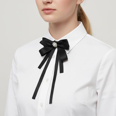 TIESOME 1 Pcs Womens Bow Tie, Pre Tied Adjustable Bowtie for Girls & Ladies, Solid Color Ribbon, Clip On or Adjustable Neck Strap, Perfect for Party, Cosplay, School, Daily Wear, Black in Saudi Arabia