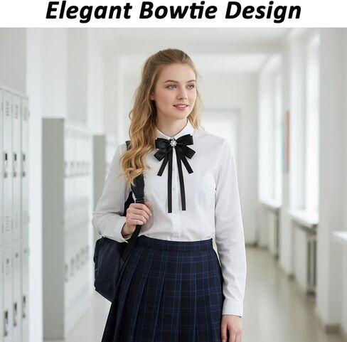 TIESOME 1 Pcs Womens Bow Tie, Pre Tied Adjustable Bowtie for Girls & Ladies, Solid Color Ribbon, Clip On or Adjustable Neck Strap, Perfect for Party, Cosplay, School, Daily Wear, Black in Saudi Arabia